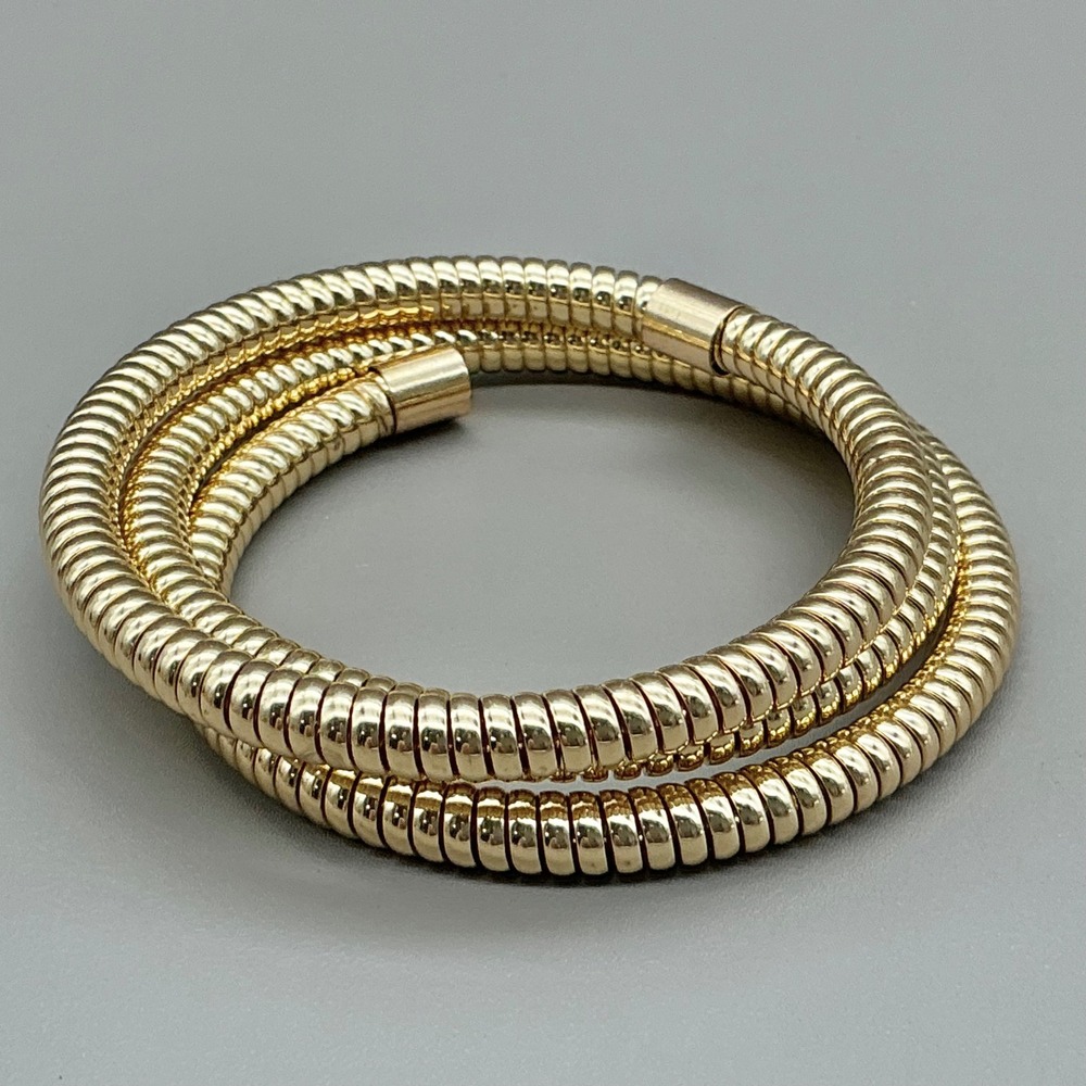Gold Tone Coil Wrap Bracelet Women Gold Tone Ribbed Snake Chain Minimalist 7"